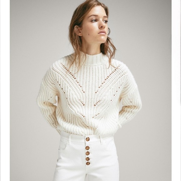 Massimo Dutti Open Knit Sweater Mock Neck S Ivory - Picture 1 of 8